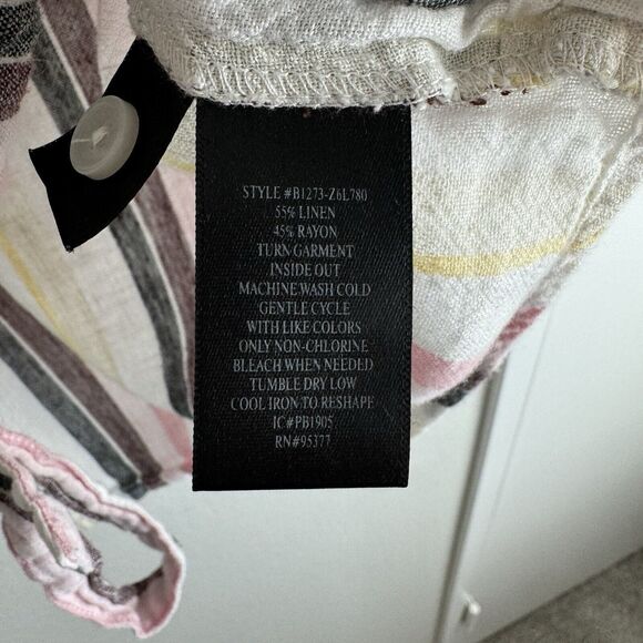 Sanctuary Striped Shirt Womens Large Button Up White Pastel Linen Tie Front - Picture 3 of 4